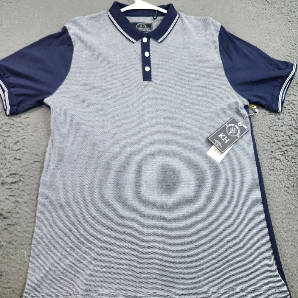 Knit Heritage Mens XL Navy Grey Micro Stripe Colorblock Polo Shirt MKHKS993 NWT
